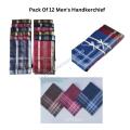 (Pack Of 12 ) Men Handkerchiefs Finest Quality - Cotton - 3 Color  Blue - Brown - Red. 