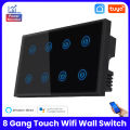 Tuya Smart wifi 8 Gang wall touch Switch with Power Meter Function Tuya Smart Wifi Light Touch Switch Timing Wall Electrical App Voice Control. 