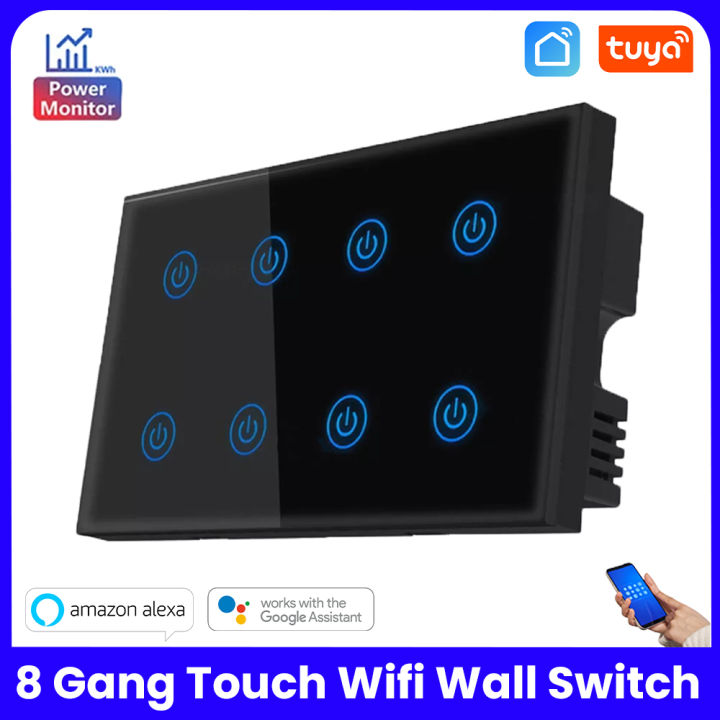 Tuya Smart wifi 8 Gang wall touch Switch with Power Meter Function Tuya Smart Wifi Light Touch Switch Timing Wall Electrical App Voice Control