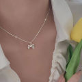 Sterling Silver Princess Bow Necklace Pendant Designed Luxurious Collarbone Chain. 