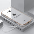 For Samsung Galaxy J7 Core Back Cover with Lanyard Fashion Shiny Plating Maple Leaf Design Camera Lens Protection Square Edge Soft Silicone Protective Phone Case. 