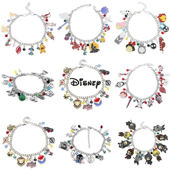 Disney Marvel Movie Peripheral Jewelry Winnie the Pooh Bear The Little Mermaid Moana Stitch Charm Bracelets For Women Girl Gift Dinner Ronvsa