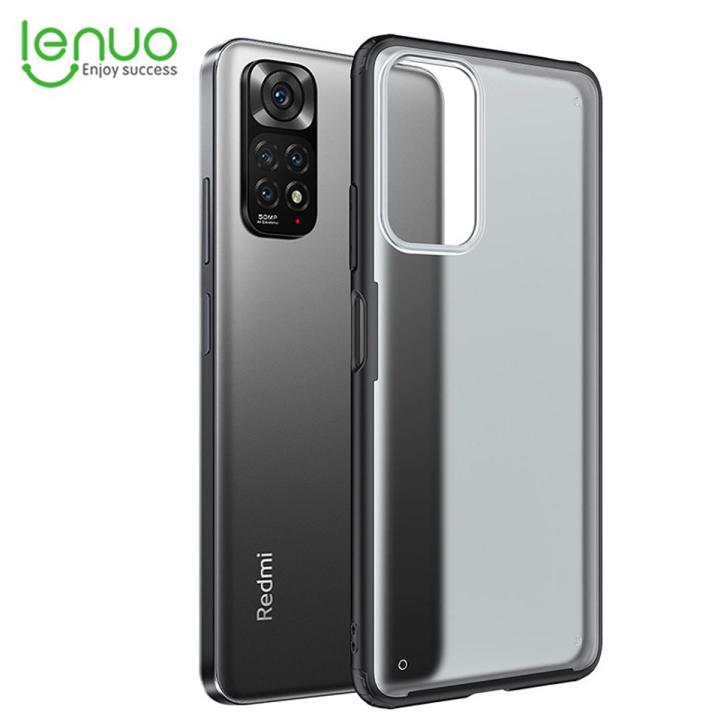 Lenuo for Xiaomi Redmi Note 11 4G / Redmi Note 11s 4G Case 4-corner Shockproof Protection Silicon Bumper + PC Frosted Semi Transparent Phone Back Cover