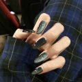 24pcs Pearlescent False Nails With Designs Aurora Nails Press On Short Almond Round Nails Full Cover Artificial Nail Tips. 