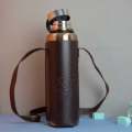 1500-ML- Gold Stainless Steel Water Bottle With Leather Pouch Insulated Double Wall Flask Hot And Cold High-Quality Imported Collection. 