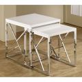 Home Collection Modern Stainless Steel Frame Nesting White End Table. 