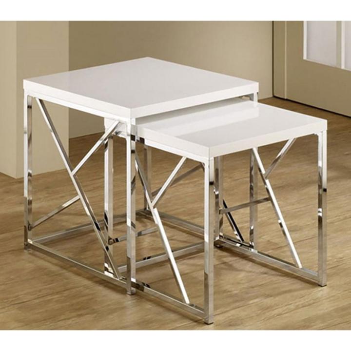 Home Collection Modern Stainless Steel Frame Nesting White End Table