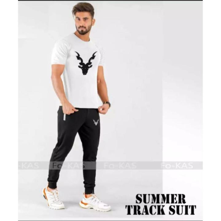 Trendy Markhor Printed Half Sleeves O neck Cotton Jersey Summer Tracksuit T-Shirt & Trouser Gym Sports Outdoor Gaming Wear  For Men & Boys