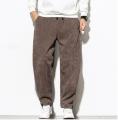 Yfashion Men Corduroy Pants Casual Solid Color Mid-waist Straight Harem Trousers Large Size Loose Wide Leg Pants color. 