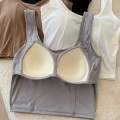 Ice Silk Tank Top Wireless Paded Lingerie Push Up Seamless Padded Vest Crop Top Tee Camisole Female Sleep Cami Bra. 