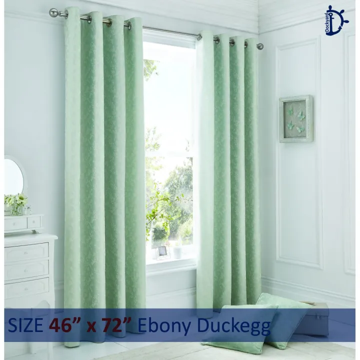 Curtains Set, Jacquard Eyelet Curtains - Ebony Duck Egg - Pack of 2
