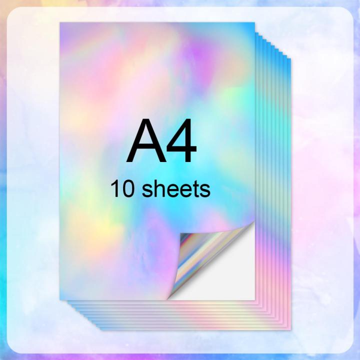 10 Sheets Holographic Paper A4 Vinyl Sticker Printable Label Self Adhesive Paper Sticker Waterproof Laser Color for Inkjet Print