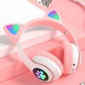 Cat Headphone Zayraz Wireless Cat Headphones Headset Glowing Cat Ear Headphones - Bluetooth Headphones for Kids, Cute Cat Headphones LED Light Up Foldable Headphones for Mobile Phone PC or Laptop  STN Headphone. 