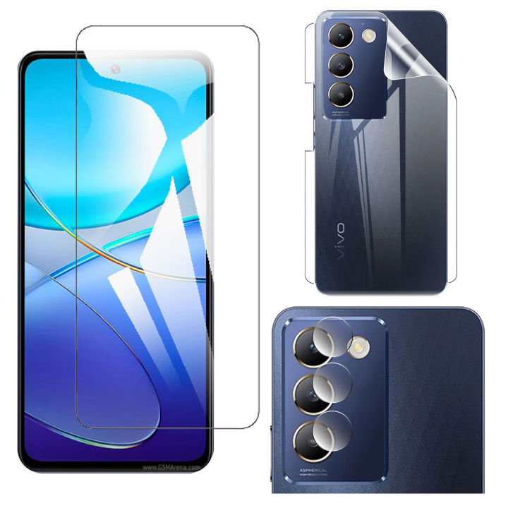 Vivo Y100 4G Screen Protector Premium High Quality Polish Glass + Back Protector Jelly Clear Soft Protection Film Transparent Hydrogel Film Protector + Back Camera 9H Gorilla Flexible Clear Protector For Vivo Y100