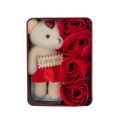 Rectangular Shape Gift Box with 1 Teddy & 3 Pieces Of Roses Unique Gift for Loved Ones Red Color. 