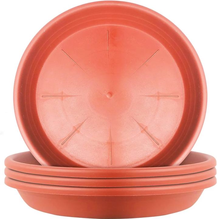 Pack of 1, 2 , 3 , 4 , 5 Plastic 14 inch Plate Terracotta Color | Round Plant Saucer Drip | Plastic Tray Garden Pot | Pot Base Plate (Terracotta Color)