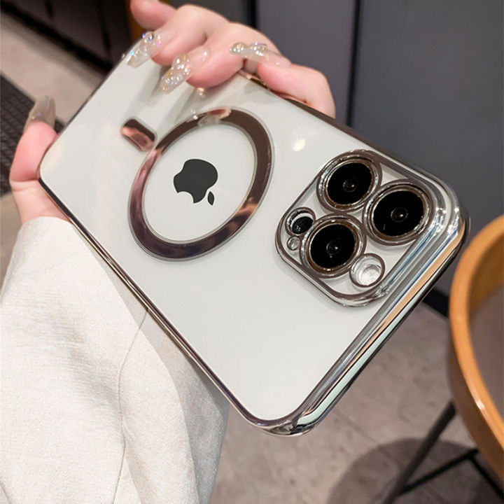 For Apple iPhone 7 Plus iphone 8 Plus Phone Case, For Silicone Luxury Plating Clear Magsafe Wireless Charger Case