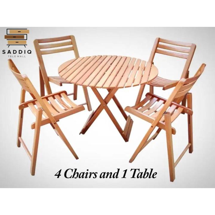 Beach Wood 4 Folding Chair and One Round Folding Table STM