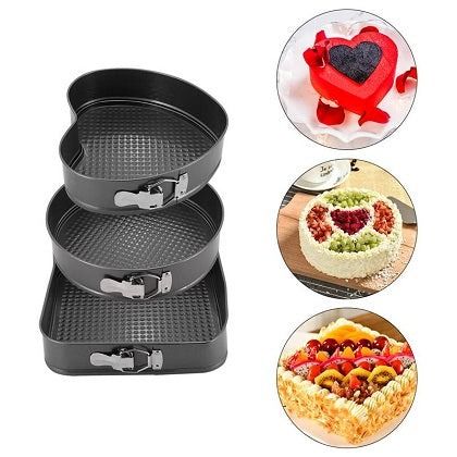 3 Shapes Cake Mold Non Stick Removable Base 24, 26 & 28 cm
