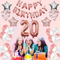 20Th Happy Birthday Party Decorations Kit - Happy Birthday Balloon Banner, Number "20" Balloon Mylar F, Rose aurum. 