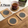 4 Pieces Heat Resistance insulated Bamboo Placement Heat pad, heat mat bowls, kettles coasters, Wooden Tea mat Diff Shapes. 