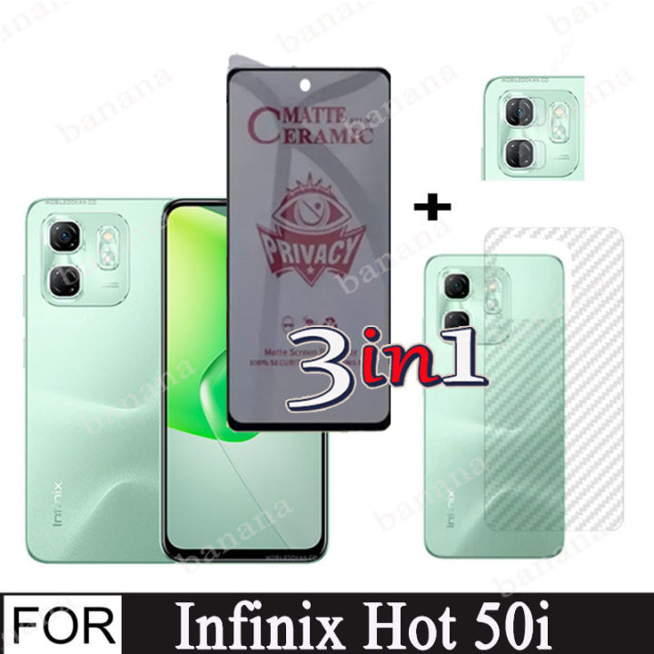 3In1 Infinix Hot 50i Privacy Ceramic Frosted Film For Infinix Smart 9 8 7 40i Tempered Glass Screen Protector + Camera Lens Glass Protector