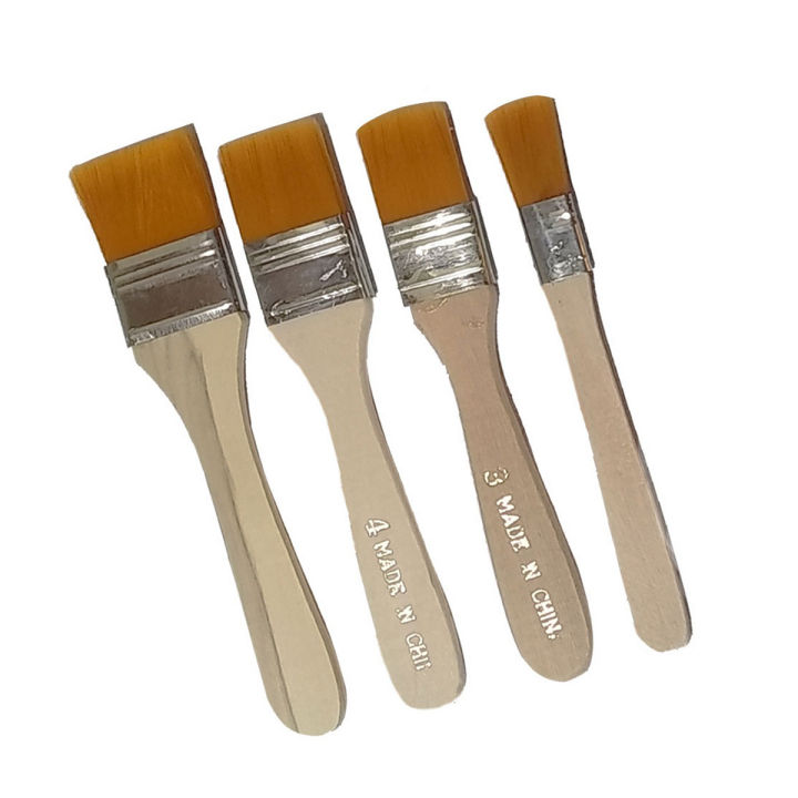 4pcs Wide & Thin Gesso Paint Brush Set best for canvas oil acrylics gouache paints watercolor poster color white bristle and brown handle