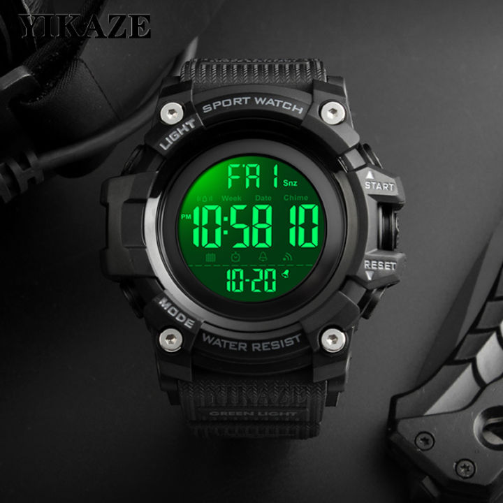 YIKAZE 50MM Big Dial Sports Watches Military Countdown Stopwatch Sport Watch LED Digital Men's Watch Waterproof Electronic Clock