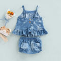 Infant Baby Girl Summer Clothes Set, Tie Dye Sleeveless Ruffled Vest + Elastic Waist Shorts with Bow. 