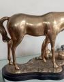 Vintage / Antique Brass & Wood MCM Horse MOM BABY Foal statue figurine Mid Century. 