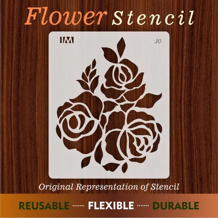 Rose%20Flowers%20Floral%20Stencil%20%E2%80%93%20Rose,%20Sunflower,%20Leaves%20for%20Wall%20&%20Fabric%20Painting%20ID#30%20-%20Image%202