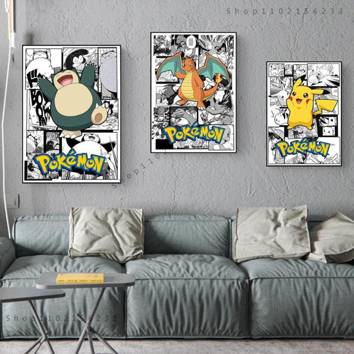 Anime Game Pokemon Manga Posters Charizard Pikachu Snorlax Canvas Painting Wall Art HD Print Picture Living Room Home Decor