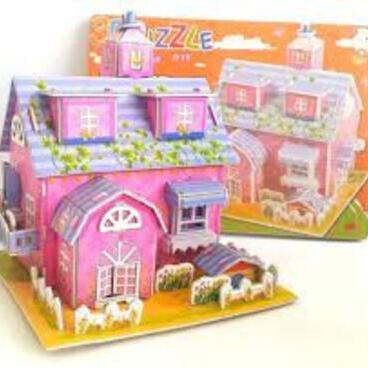 3D puzzle educational toy for kids pink house model