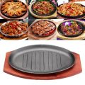 Cast Iron Steak Sizzler plate Non-stick Platter with Wood Underline - 10 inches x 6 inches Pan Hot Plate Sizzling Pan Steak Plat. 