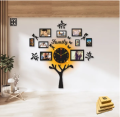 Wooden Family Tree Wall Clock with 9 Photo Frames and LED Light Home Decor. 
