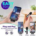 K9 2 in 1 Dual Microphone Mic Plug & Play USB Type C & iOS Wireless Lavaliere Microphone Auto Sync Noise Reduction NO APP or Bluetooth Needed- Dual Mic. 