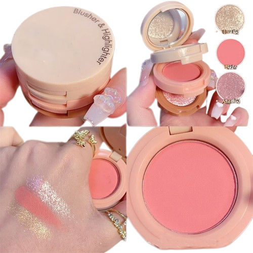 3 In 1 Matte Highlighter Blush Palette Pearly Blusher Shimmer Brighten Silkworm Eyeshadow Face Contour Powder Makeup Palette