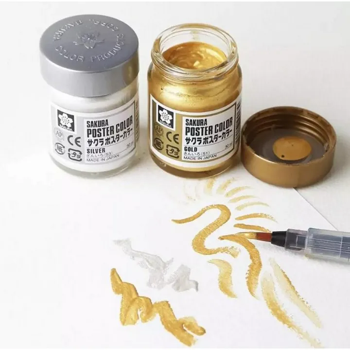 SAKURA%20Poster%20Color%20Watercolor%20Metallic%20Paint%20Silver%20&%20Gold%2030ml%20Japan%20Pack%20of%202%20-%20Image%202