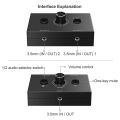 3.5mm Audio Switcher, 2 Input 1 Output/1 Input 2 Output Audio Splitter Switcher, Audio Switcher Box, One-Key Mute Button. 
