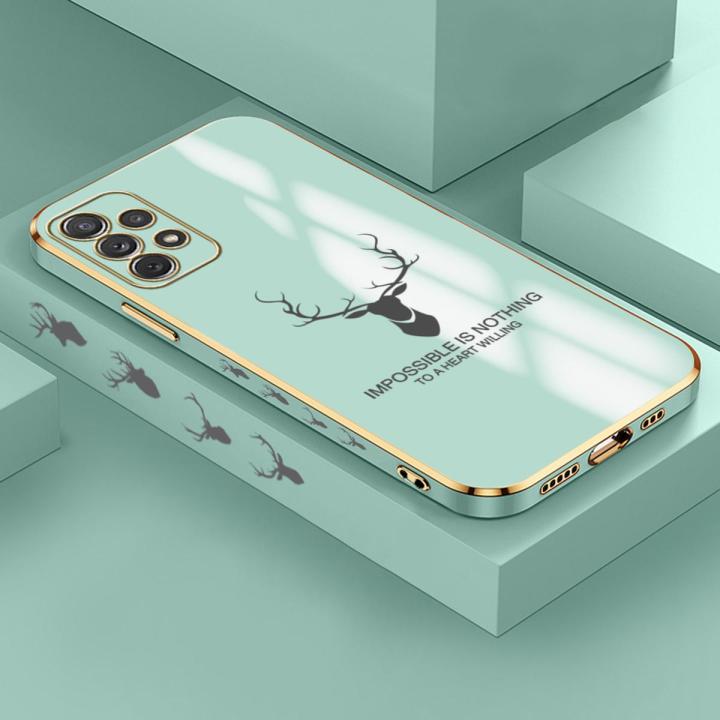 Samsung A72 5G Cartoon ELK Deer Reindeer Square Edge Pattern Casing Plated Phone Shell Luxury Plating Soft Phone Case