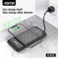 ASPOR A305 10000mAh 15W Wireless Charging Power Bank with 4 Cables | Wireless Power Bank | Wireless Portable Charger Support 3 Ways Charging Mobiles 2 USB fast charging QC22.5w +PD20W |  Wired Power Bank | power Bank | wireless |. 
