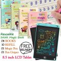 8.5 Inch LCD Writing Tablet with Reusable Magic Book 4Magic Books 1Magic Pen 10Refills 1Grip Sank Montessori Practice Copy Books. 