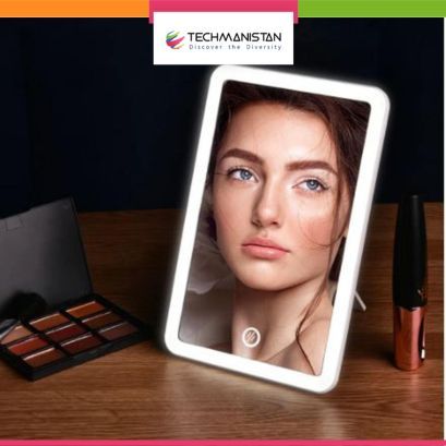 LED Touch Screen 180 Degree Rotating Cosmetic Mirror, LED Touch Screen Makeup Mirror With USB Charger & Stand