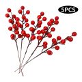5pcs Artificial  Red Berries Simulation Foam Berries Branches for New Year Party DIY Wreath  Tree Decorations. 