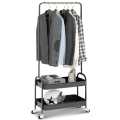 Garment Rack with 2-Tier Shelves, Clothes Coat hanger, Clothing Hallstand Coat shoes organizer storage rack trolley 2-in-1 ,In best and original quality. 