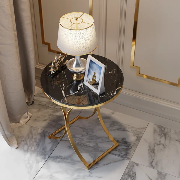 Handmade X-Base Stainless Steel Round End Table - Versatile Round Pedestal Side Table, Perfect Center Table for Living Room, Sofa Side Table - Ideal Serving, Accent, and Wooden Nesting End Table