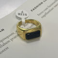 Onyx Rectangle Signet Ring 18k Gold Stainless Steel Men Pinky Ring Rectangle Black Stone Engagement Ring Husband Gift. 