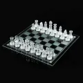 LYDJ Glass Chess Game Set Include Frosted/Polished Glass Chess Board and 32 Chess Pieces with Padded Bottom, Crystal Chess Set for Adults and Children Strategy Game,S. 
