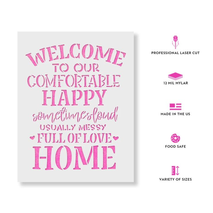 Sometimes Loud Lettering Welcome To Our Comfortable Home Stencil “Welcome to our comfortable ...