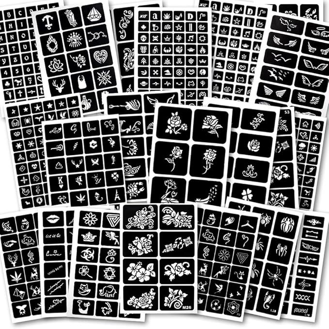 Temporary Tattoo Stencils Glitter Tattoo Stencils for Children, Women & Males 250 Pieces Set Random Designs